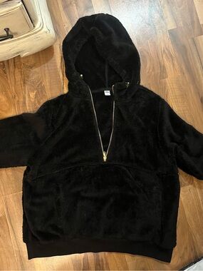 Black Plush Half-Zip Hoodie